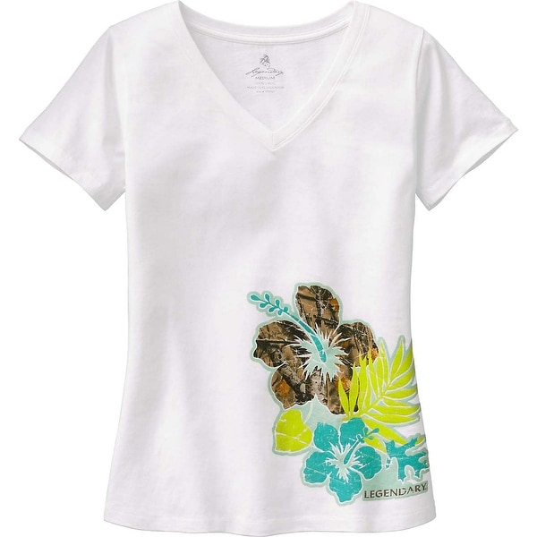 Legendary Whitetails Ladies Camo Oasis V-Neck T-Shirt - White