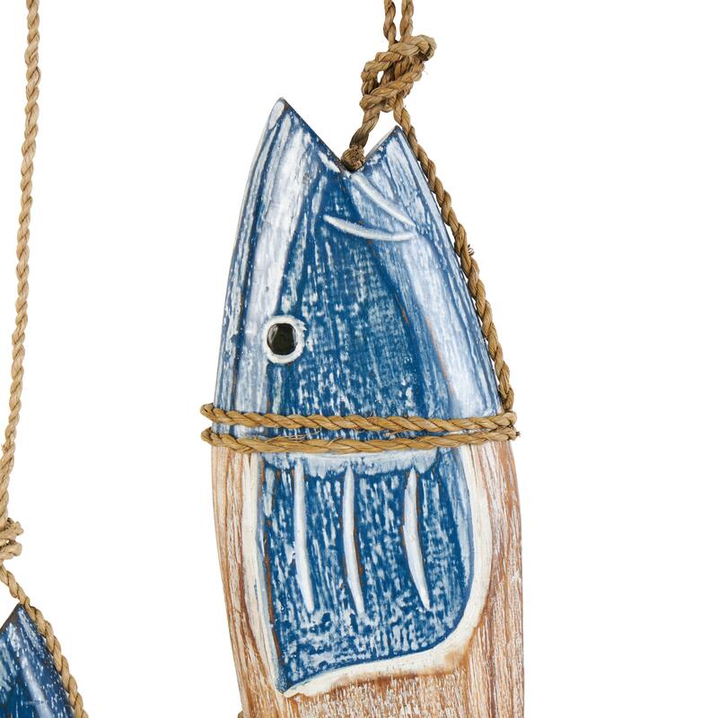 Wood Fish Handmade Home Wall Decor with Wrapped Jute Hanging Rope - Set of 3 Blue - Roche River Decor