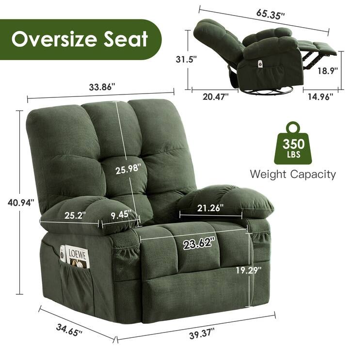Massage Recliner Chair with Vibration and Lumbar Heating 350LB Capacity Swivel Rocker