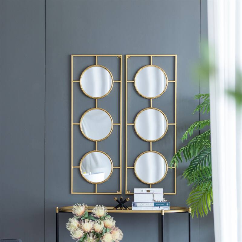 3 Mirror Piece Wall Mirror in Gold Rectangular Frame