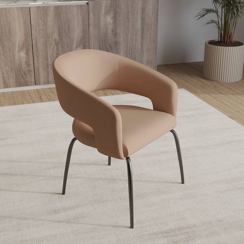 Open Back Dining Chair Upholstered in Leather or Velvet with Iron Legs