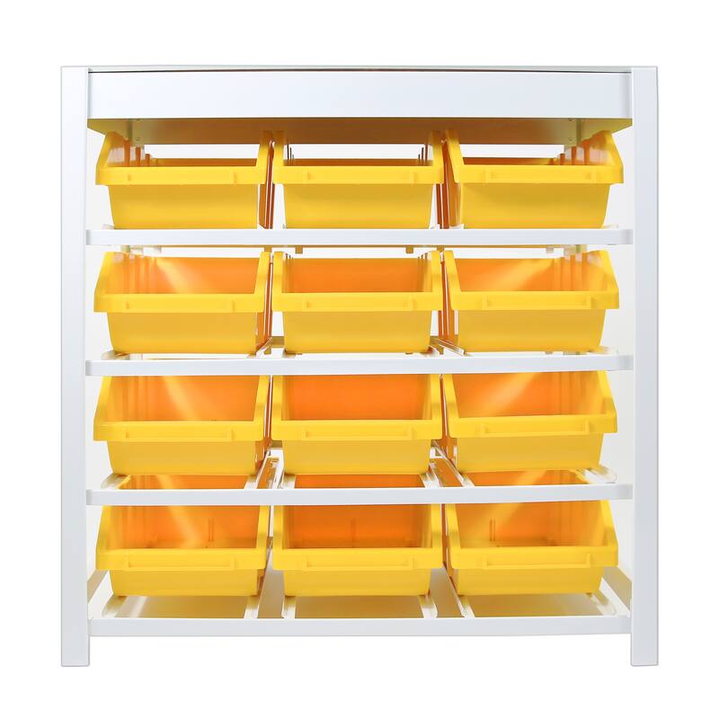 4 Tires 12 Bins Steel Botless Bin Storage System in Yellow (33 in. W x 35 in. H x 15 in. D) - N/A