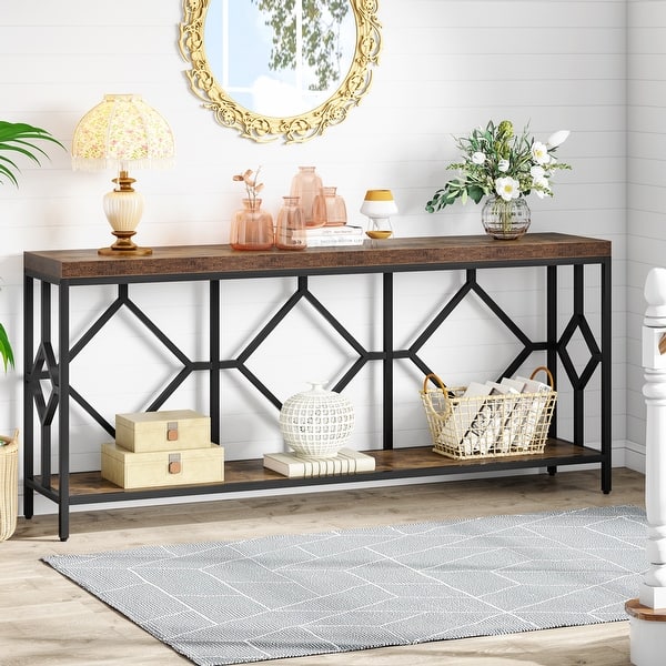 71 Inches Extra Long Console Table Sofa Table with Open Storage Shelf