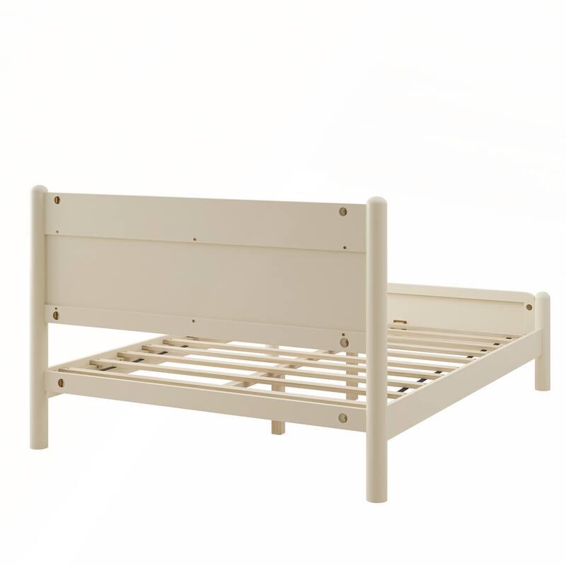 Wood Platform Bed Frame with Headboard and Wooden Slat Support