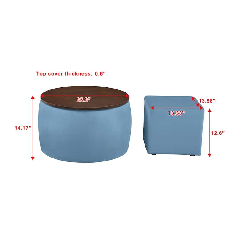 Round Ottoman Set with Storage, 2 in 1 combination