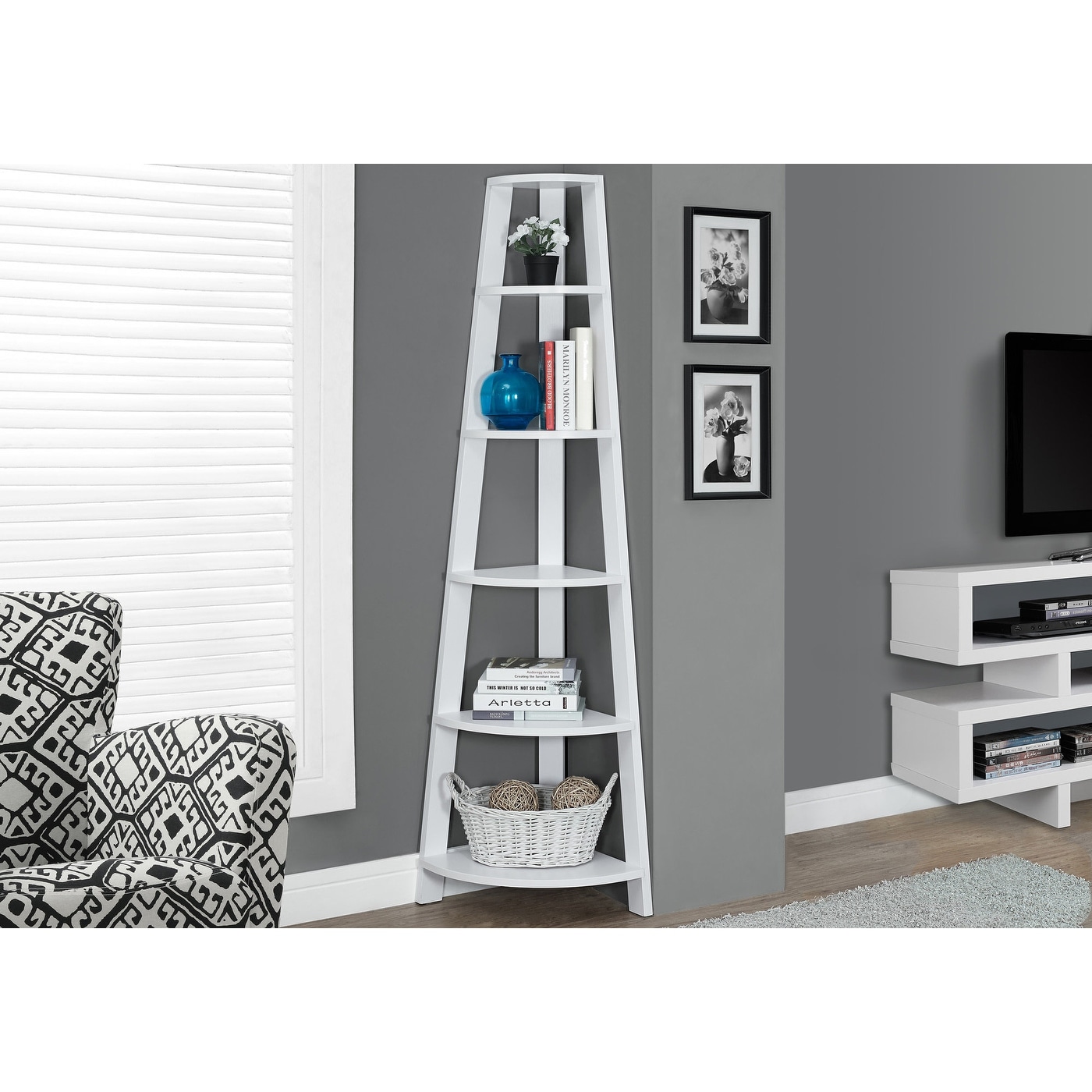 72" White Particle Board Laminate And Mdf Corner Bookshelf - 15.5