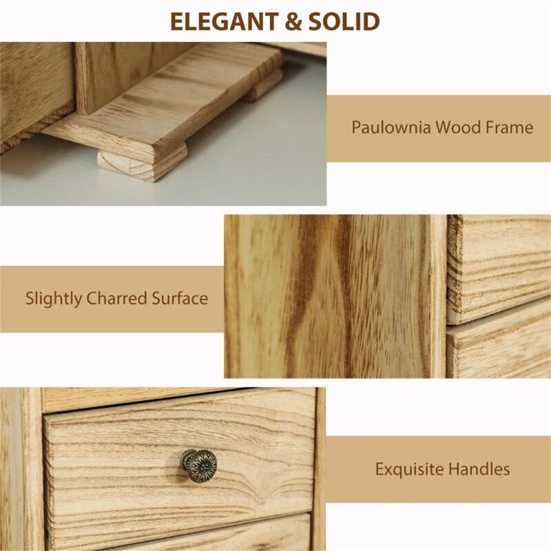 Brown Wooden Jewelry Box with Mirror and Rotating Doors, 4 Tier Storage Drawers for Rings and Necklaces