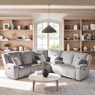 Jennifer Taylor Home Philip 110" Power Motion Recliner Corner Sectional Sofa, Moon Gray Corduroy