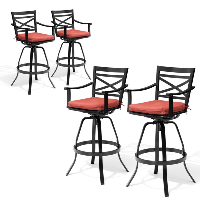 Pellebant Patio Outdoor Indoor Aluminum Swivel Bar Stools Dining Chairs with Sunbrella Cushion - Red - 4-Piece
