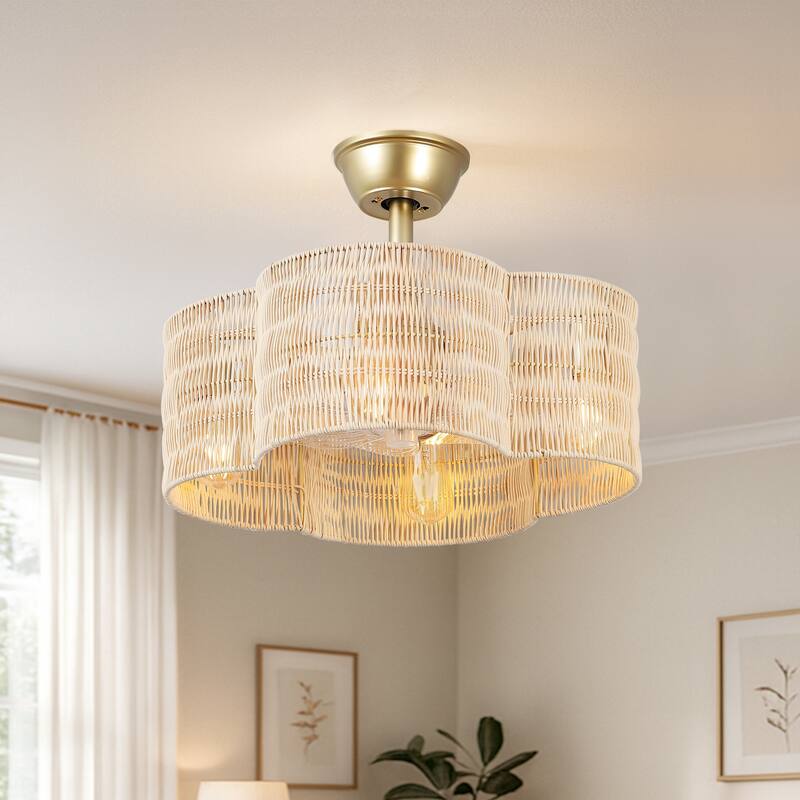 GetLedel 19.7" Scalloped Rattan Ceiling Fan with Remote and Light