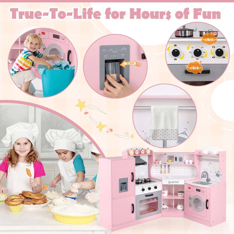 Costway Corner Play Kitchen Toddler Kitchen Playset with Range Hood, - See Details