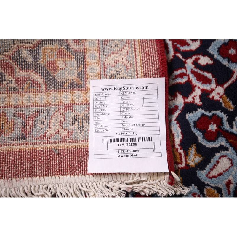 Red Traditional Kashan Turkish Area Rug Machine Made Oriental Carpet - 9'9" x 12'10"