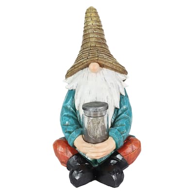 Exhart Solar Sitting Garden Gnome with LED Firefly Jar Statuary, 6 by 11.5 Inch
