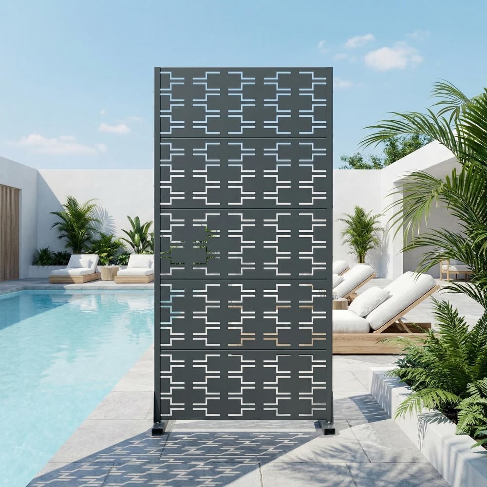 72" H×47"W Dovelina Black Outdoor Freestanding Metal Privacy Screen Decorative Garden Fence