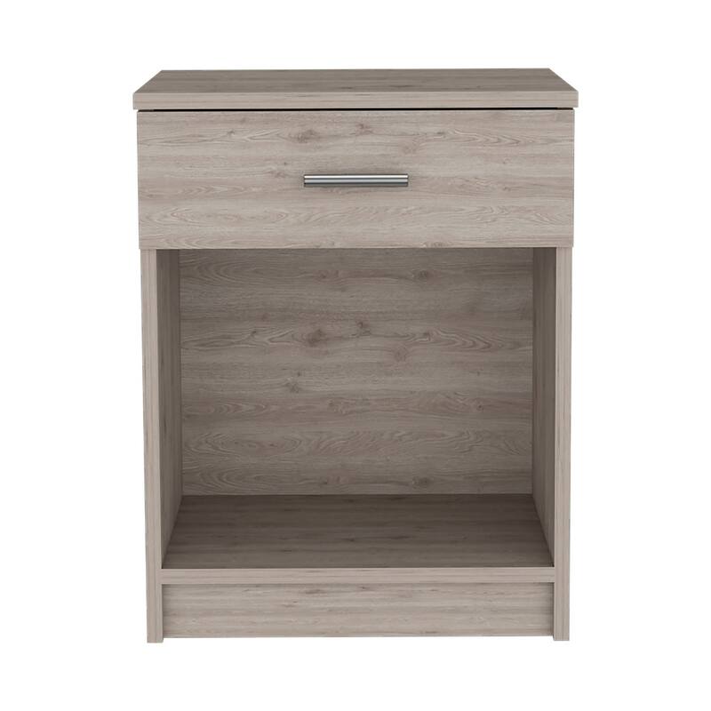 Modern Nightstand with Drawer and Shelf, Light Gray Finish, Durable Manufactured Wood, 21.73" Tall