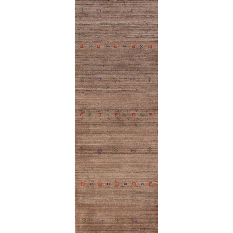 Striped Gabbeh Tribal Runner Rug Handmade Wool Carpet - 2'4" x 9'9"