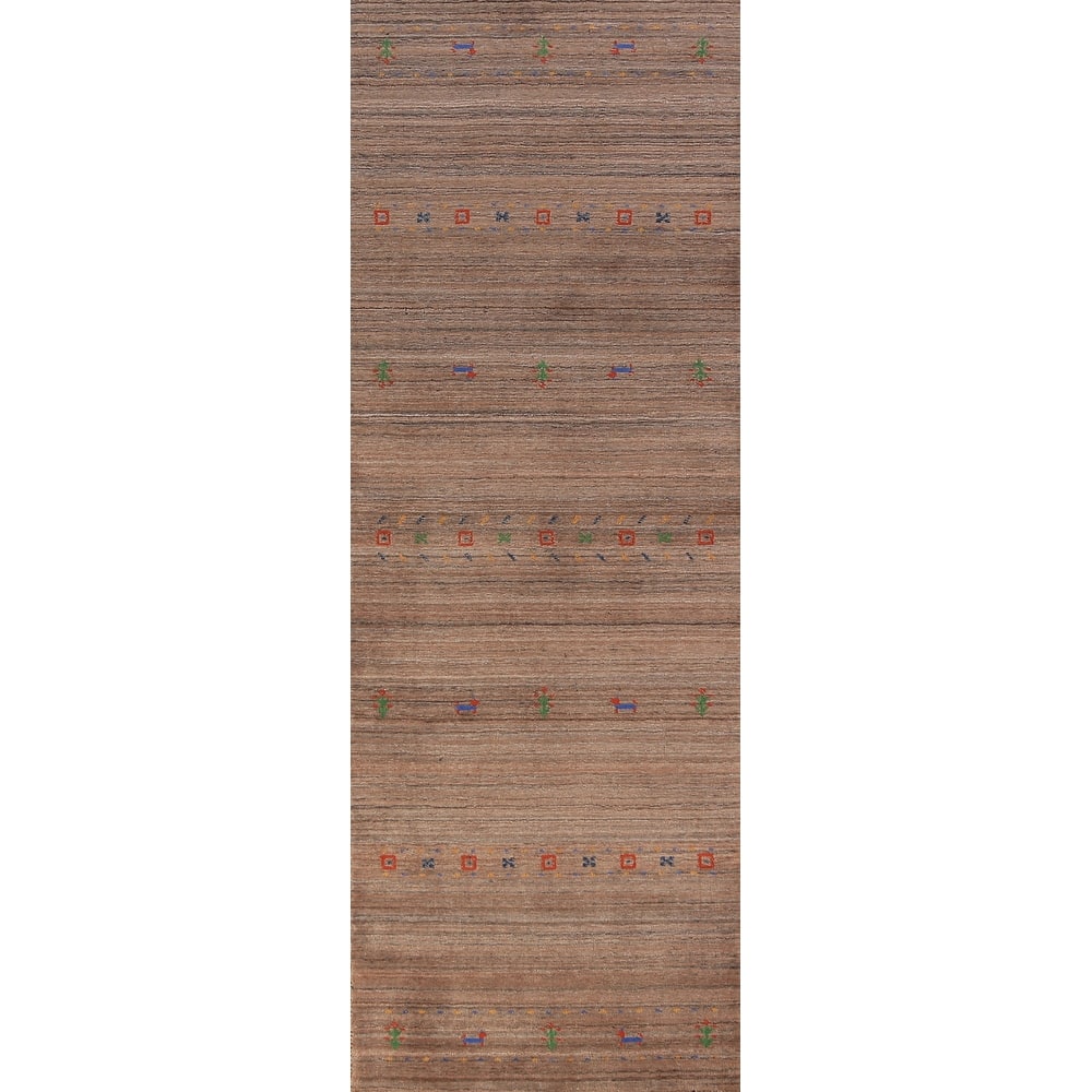 Striped Gabbeh Tribal Runner Rug Handmade Wool Carpet - 2'4" x 9'9"