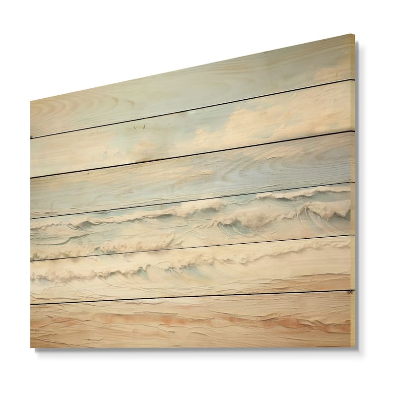 DESIGN ART "Modern Coastal Beige And Blue Beach" Coastal Ocean Wall Art Beige Wood Panel On Natural Pine Wood