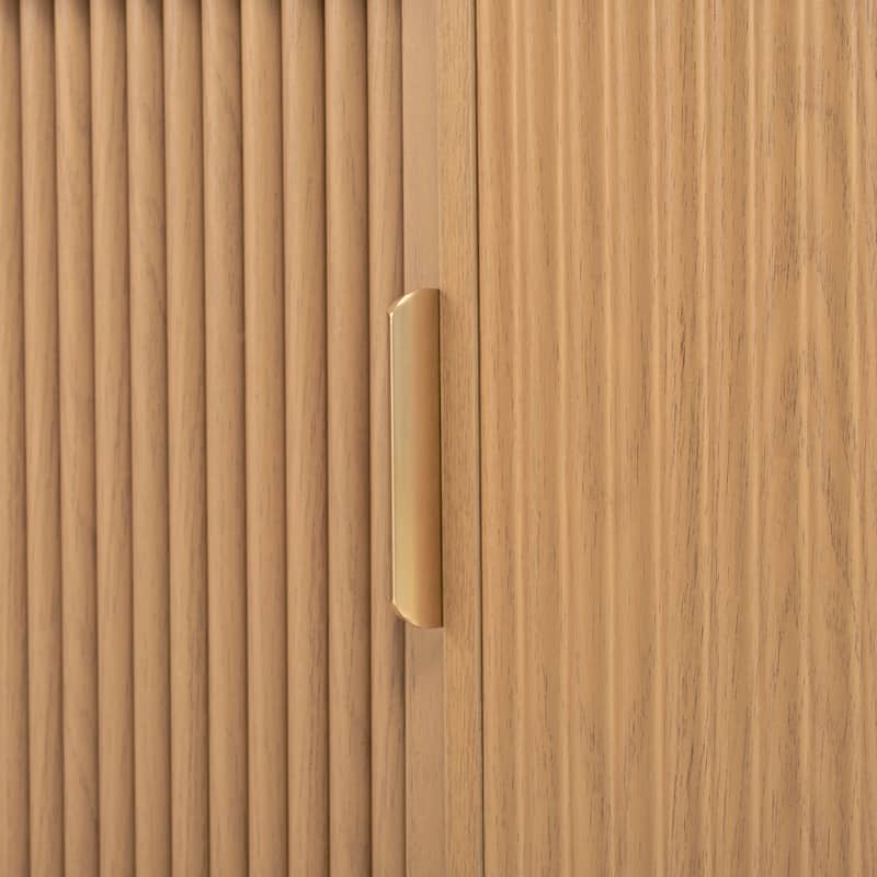 Wood TV Stand with Tambour Doors, Media Console with Adjustable Storage & Cable Holes, Entertainment Center for TVs up to 75"