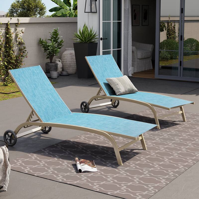 Outdoor Chaise Lounge Chair Pool Lounger with Adjustable Back and Wheels