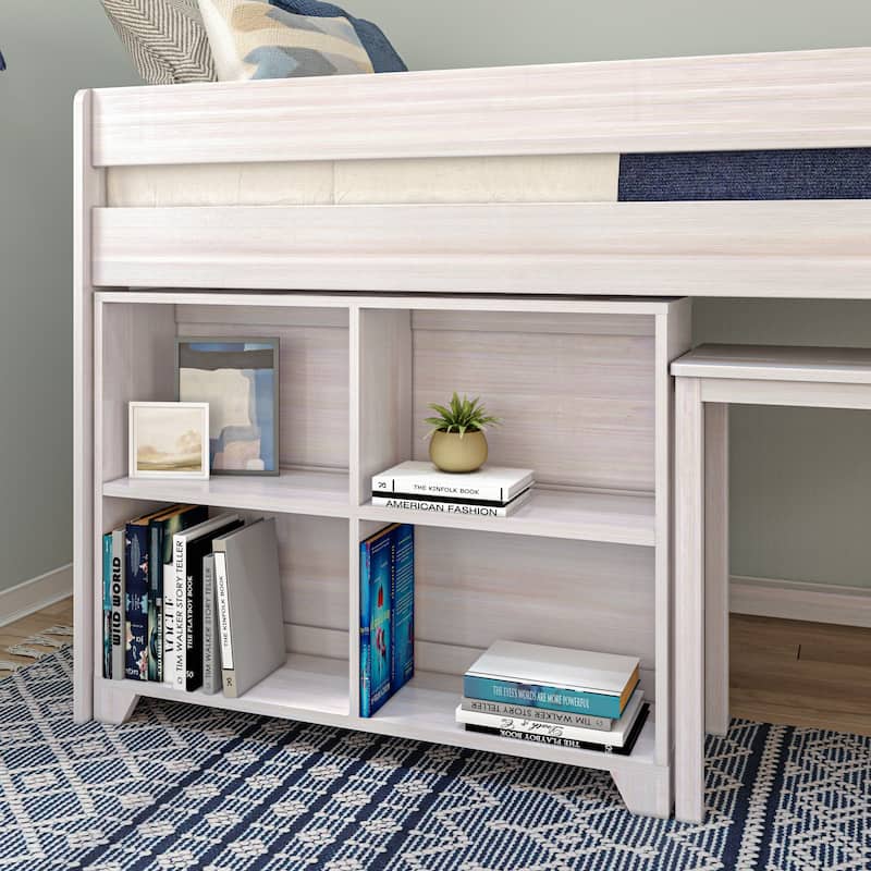 Max and Lily Farmhouse Twin-Size Low Loft with 4-Shelf Bookcase and Desk