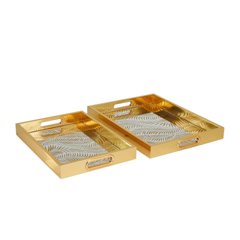 Polished Gold Plastic Mirrored Geometric Tray (Set of 2)