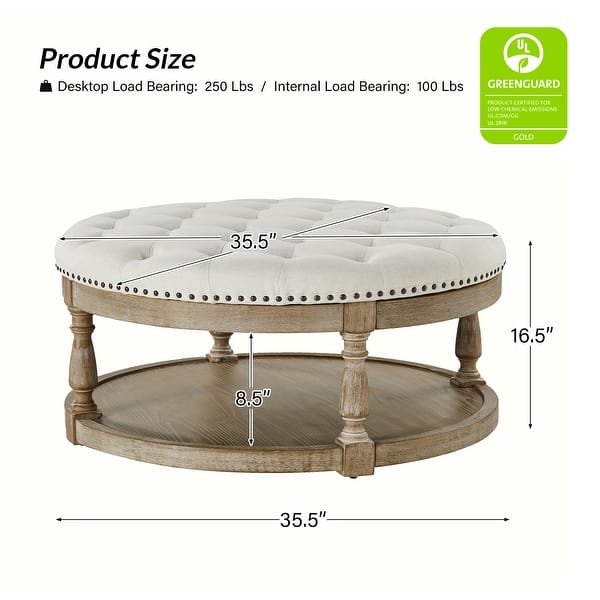 dimension image slide 5 of 6, Illyria Transitional Multifunctional Tufted 35.5" Shabby Chic Storage Ottoman Table with Spindle Legs by HULALA HOME