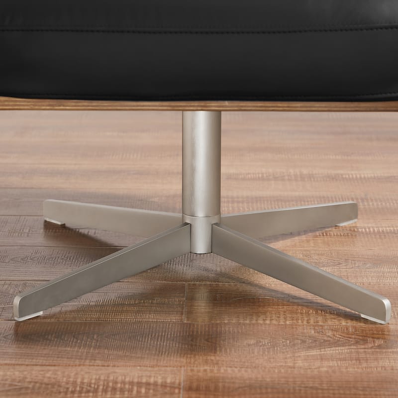 Art Leon Genuine Leather and Wood Swivel Accent Chair