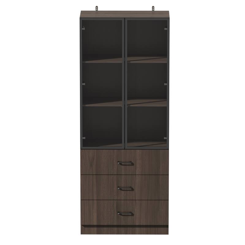 LED-Lit Wood Grain Cabinet - Configurable Storage for Home or Office