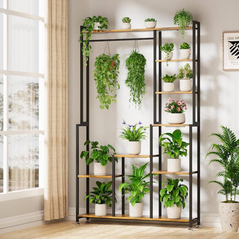 71" Tall 8-Tier Metal Plant Stand with Grow Lights - Indoor/Outdoor Flower Display Shelf.