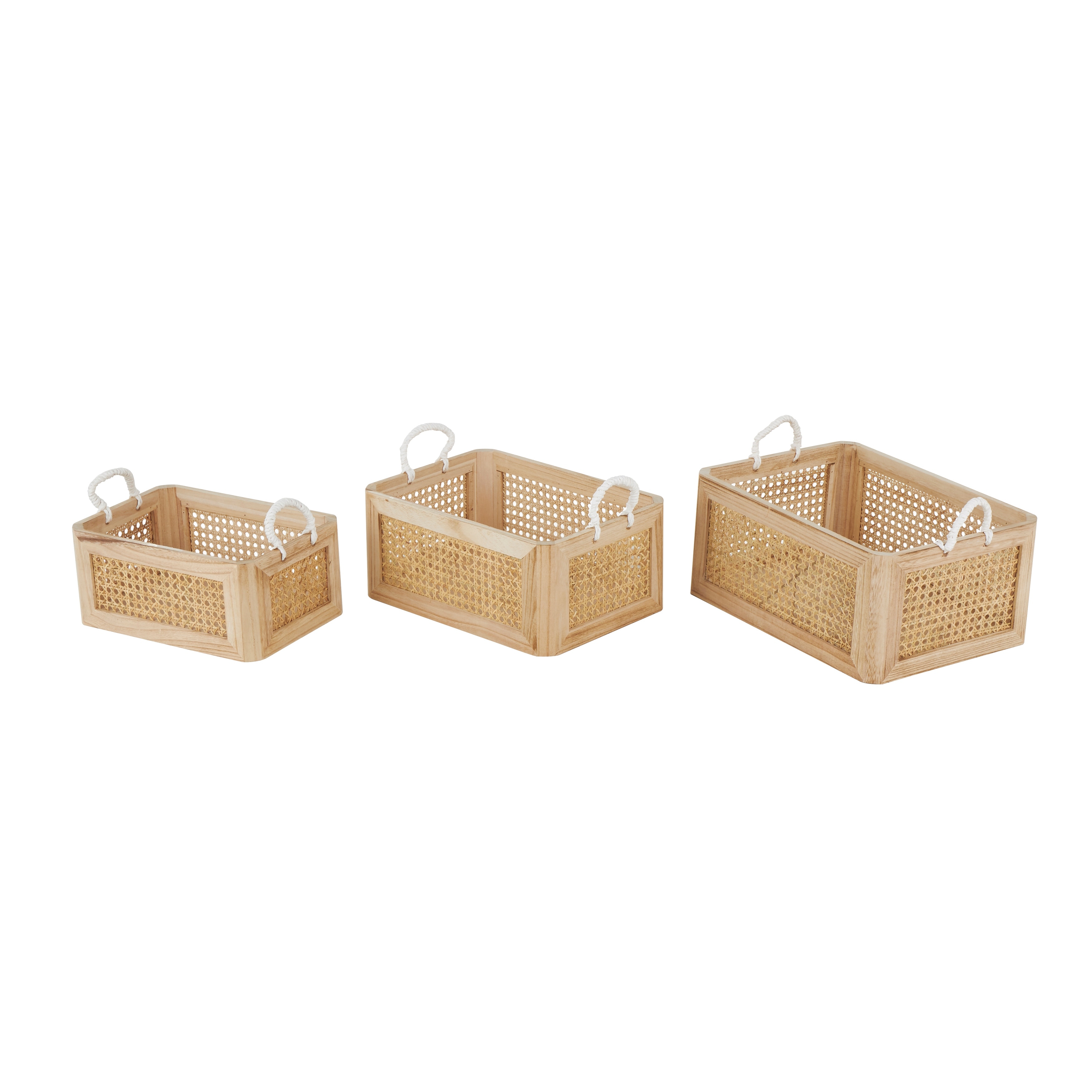 Rattan Woven Decorative and Functional Storage Basket with Rope Handles - Set of 3 Brown or Light Brown - Roche River Decor