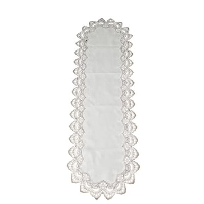 White Floral Lace Embroidered Cutwork Rectangular Table Runner, 17 by 53 inch Table Linen Decor, Water Resistance - 17 x 53"