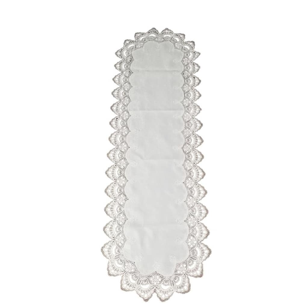 White Floral Lace Embroidered Cutwork Rectangular Table Runner, 17 by 53 inch Table Linen Decor, Water Resistance - 17 x 53"