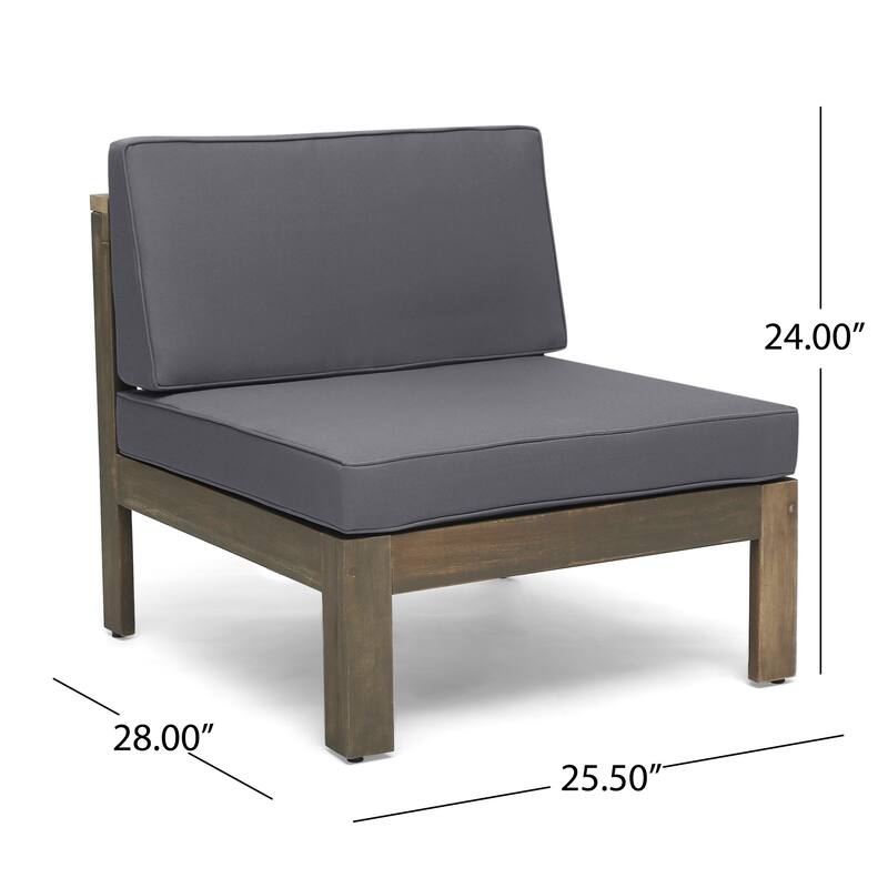 2-Piece Acacia Wood Outdoor Sectional Sofa Set with Water-Resistant Cushions, Ottoman, and Coffee Table - Patio Furniture set