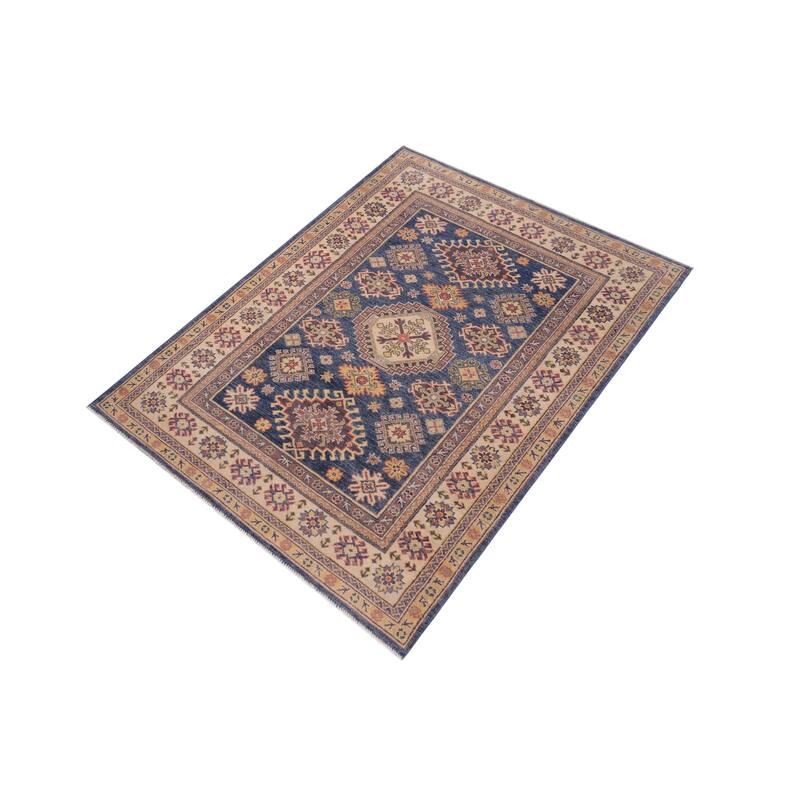 Tribal Kazak Cael Blue/Beige Wool Rug - 4'0'' x 5'7''