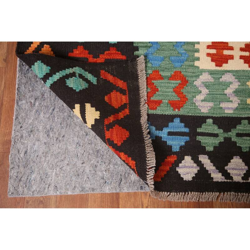 Hand Woven Oriental 100% Wool Carpet Southwestern Geometric Multi-Colored Kilim Area Rug - 9' 10'' X 7' 0''