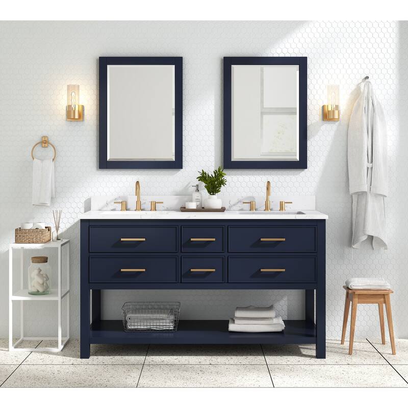 Avanity Brooks 61 in. Double Vanity in Navy Blue finish and Cala White Engineered Top