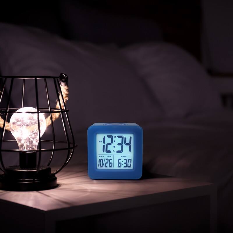 Equity by La Crosse Blue Soft Cube LCD Alarm Clock with Smart Light