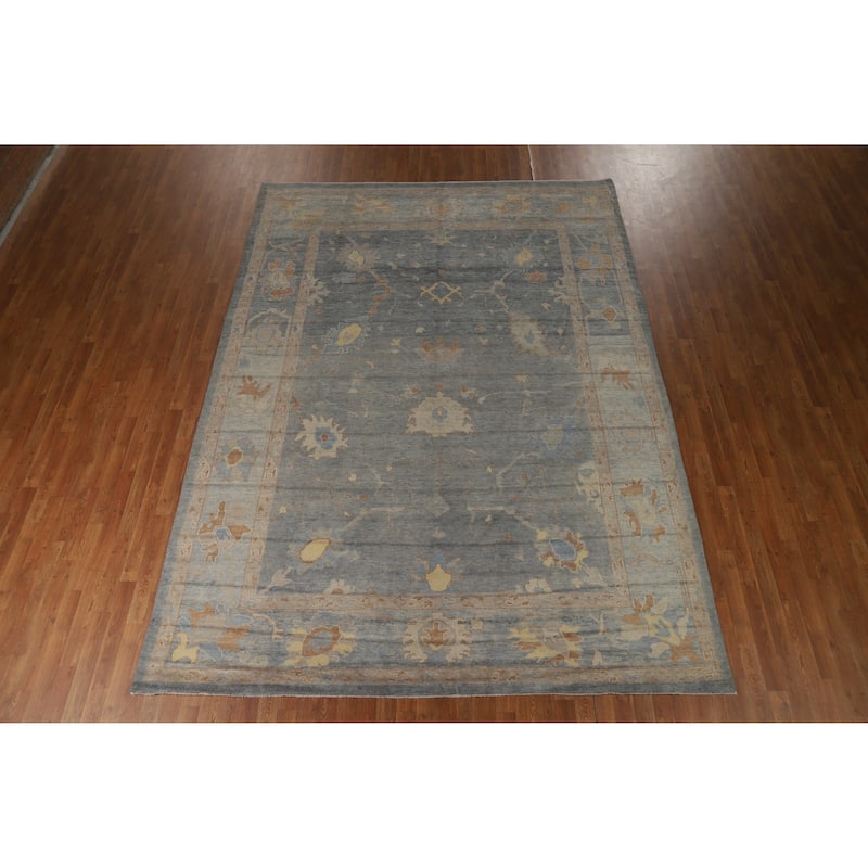 Hand Knotted Oriental 100% Wool Carpet Transitional All-Over Greys & Charcoal Oushak Area Rug - 11' 7'' X 8' 5''