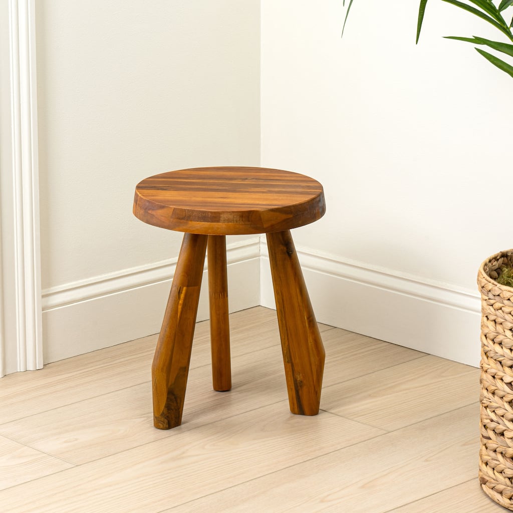 JONATHAN Y Terra Rustic Coastal Acacia Wood Tripod Round Indoor/Outdoor Accent Stool