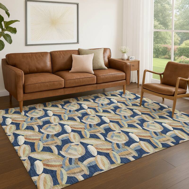 Machine Washable Indoor/ Outdoor Modern Heli Chantille Rug