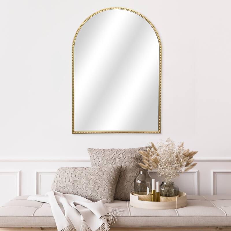 Nuvelle Curve Top Studded Gold Metal Framed Wall Mirror