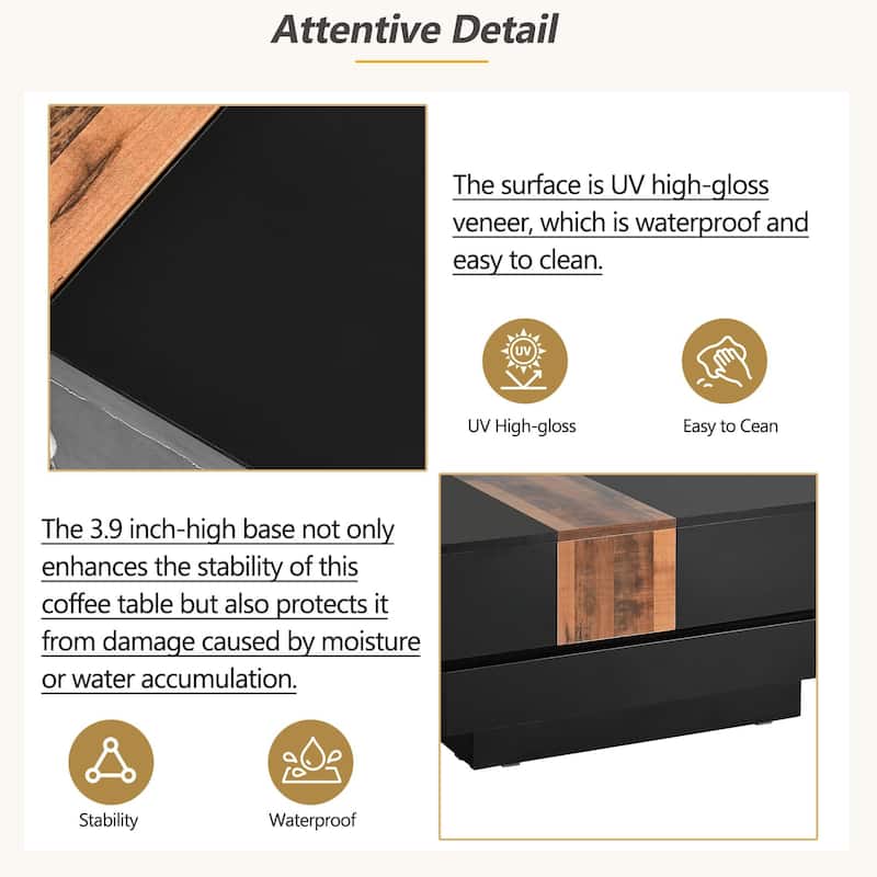 31.4" Square Coffee Table with Sliding Top and Hidden Storage