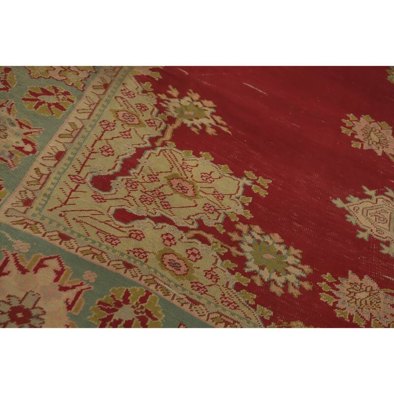 Hand Knotted Oriental 100% Wool Carpet Transitional Medallion Red Oushak Area Rug - 13' 10'' X 10' 1''