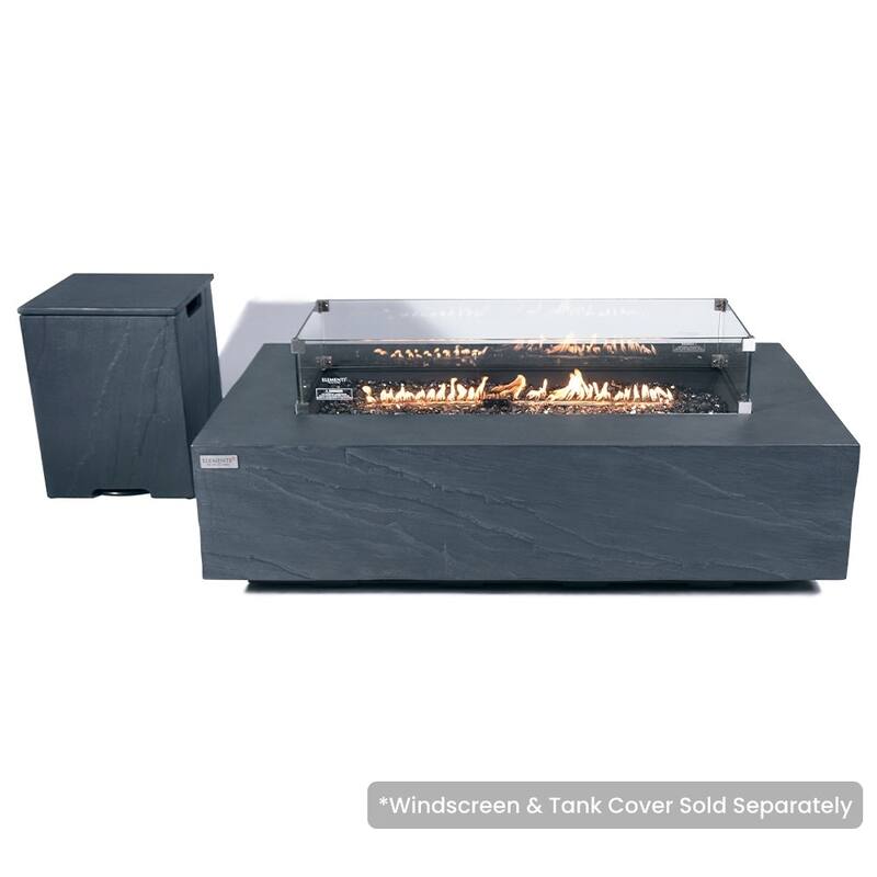 Elementi Plus Meteora Outdoor Fire Pit Table Concrete Rectangular 60000 BTU - 55.9 x 31.9 inches with Lid, Fire Glass, and Cover