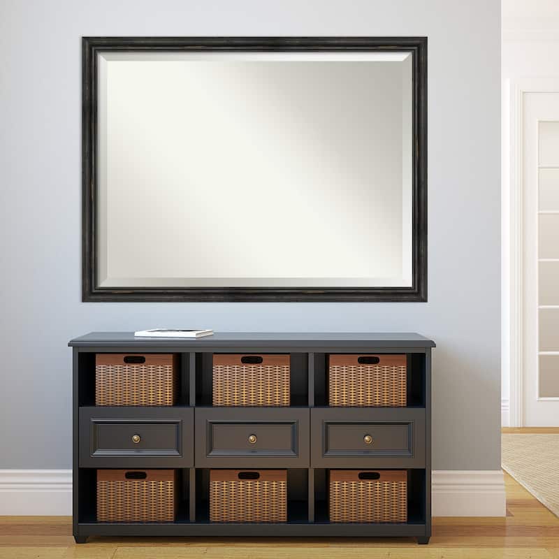 Beveled Wood Wall Mirror - Rustic Pine Black Narrow Frame