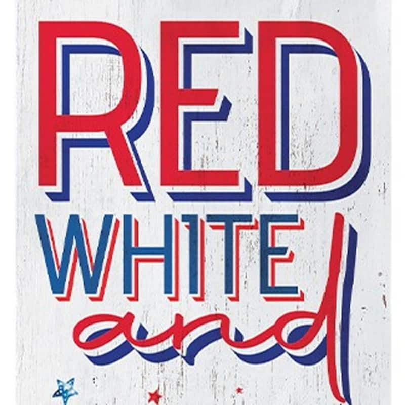HomeRoots 36" Blue Red And White Solid Wood Red White Boom July Fourth Fireworks Porch Sign