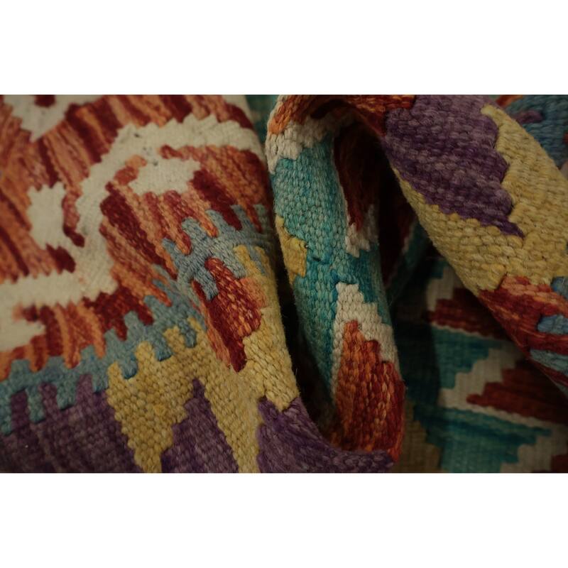 Hand Woven Oriental 100% Wool Carpet Southwestern Geometric Red Kilim Area Rug - 2' 11'' X 2' 1''