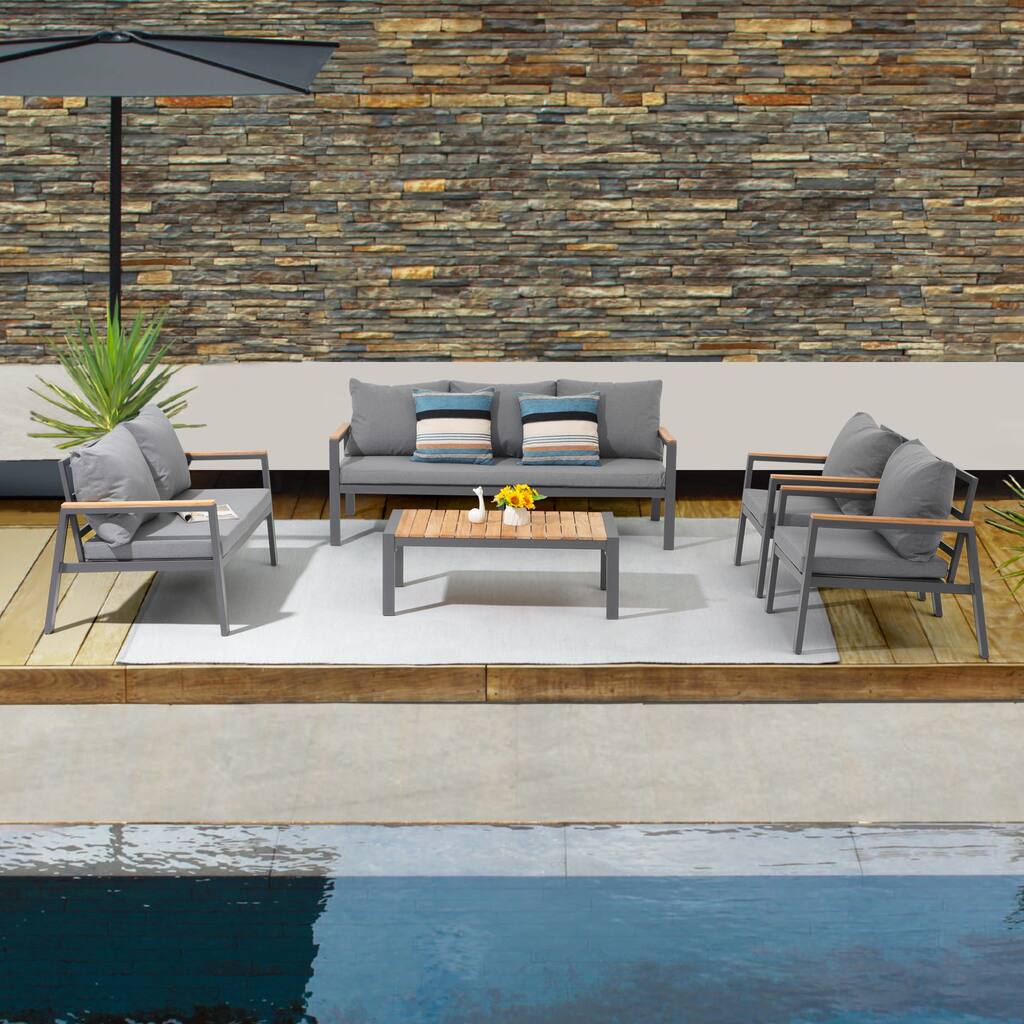 Outdoor 5-Piece Aluminum Sectional Sofa Set with Cushions