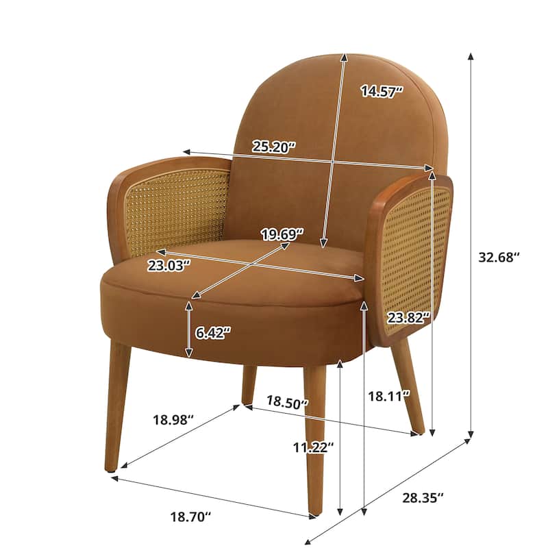Christopher Knight Home - Taylor Mid-century Accent Chair with Rattan Armrests and Wooden Legs, Velvet Upholstery